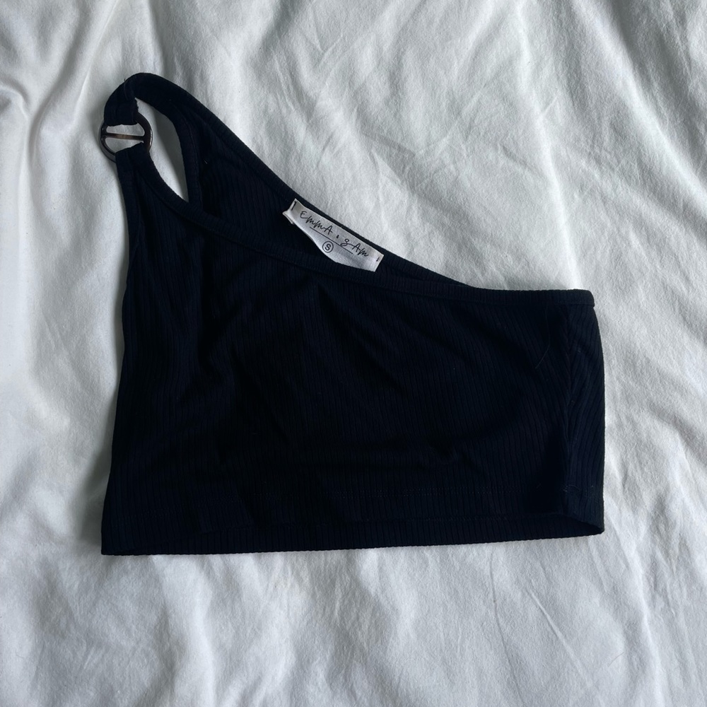 Black one shoulder top with detail